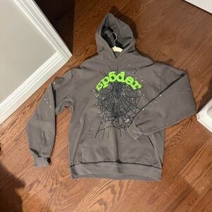 Stylish Gray Hoodie with Green Web Design